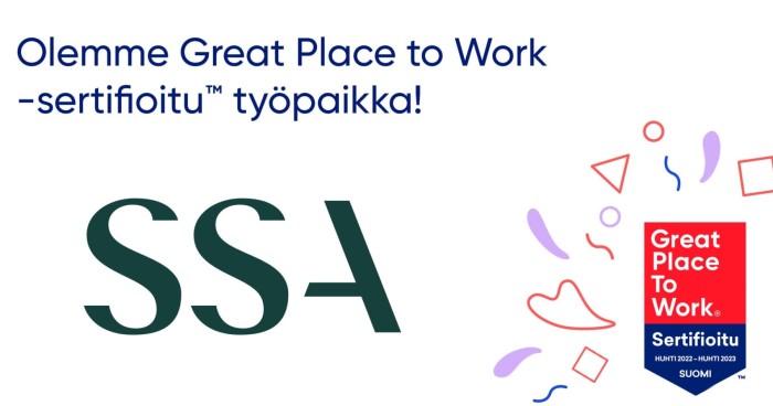 SSA sai Great Place to Work -sertifioinnin